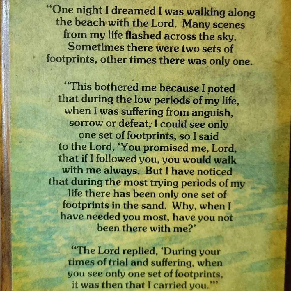 Vtg Footprints In The Sand Natural Wood Plaque By Ark Products Minneapolis MN
